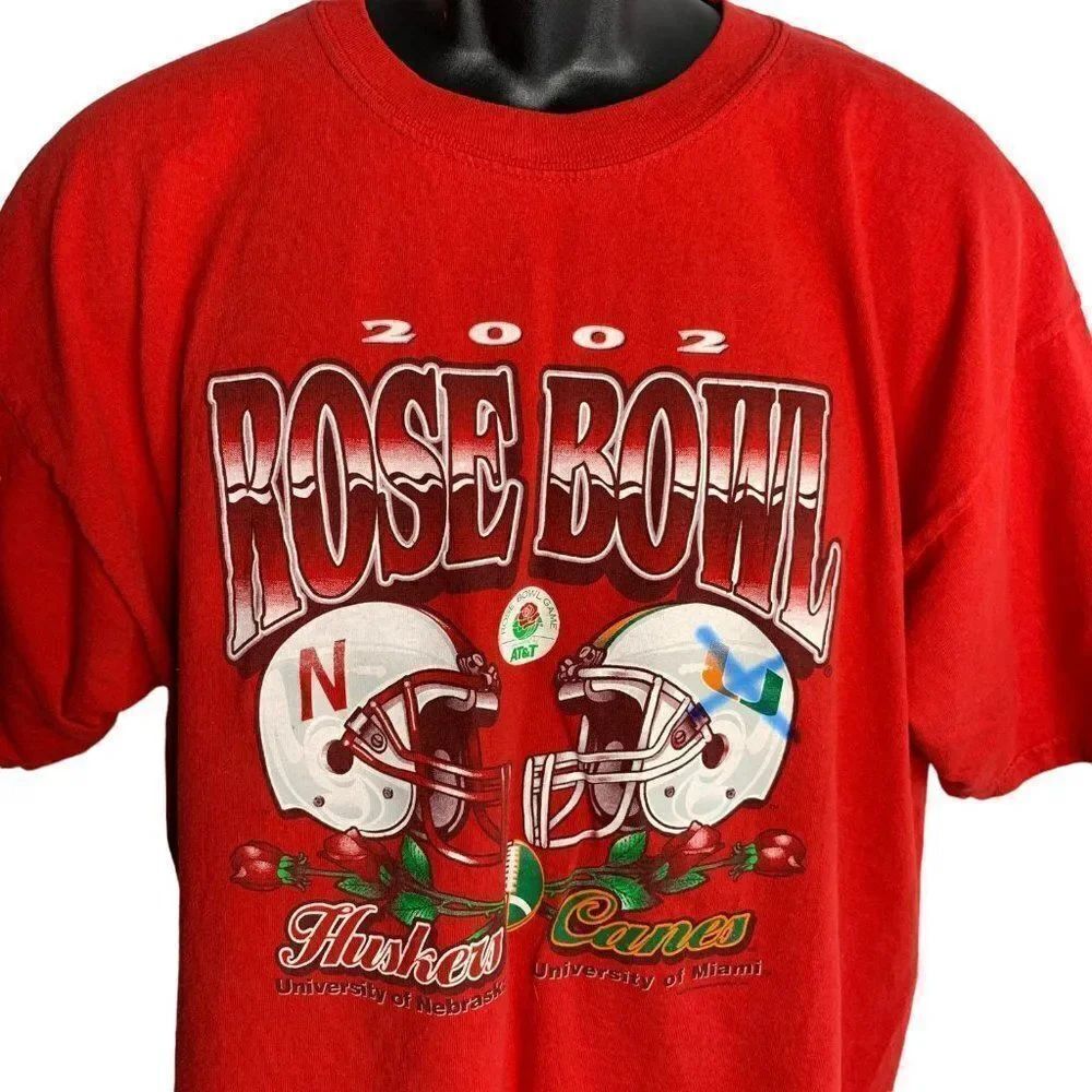 Vintage Y2K Rose Bowl Crewneck T Shirt XL Red Nebraska Huskers Miami Canes NCAA